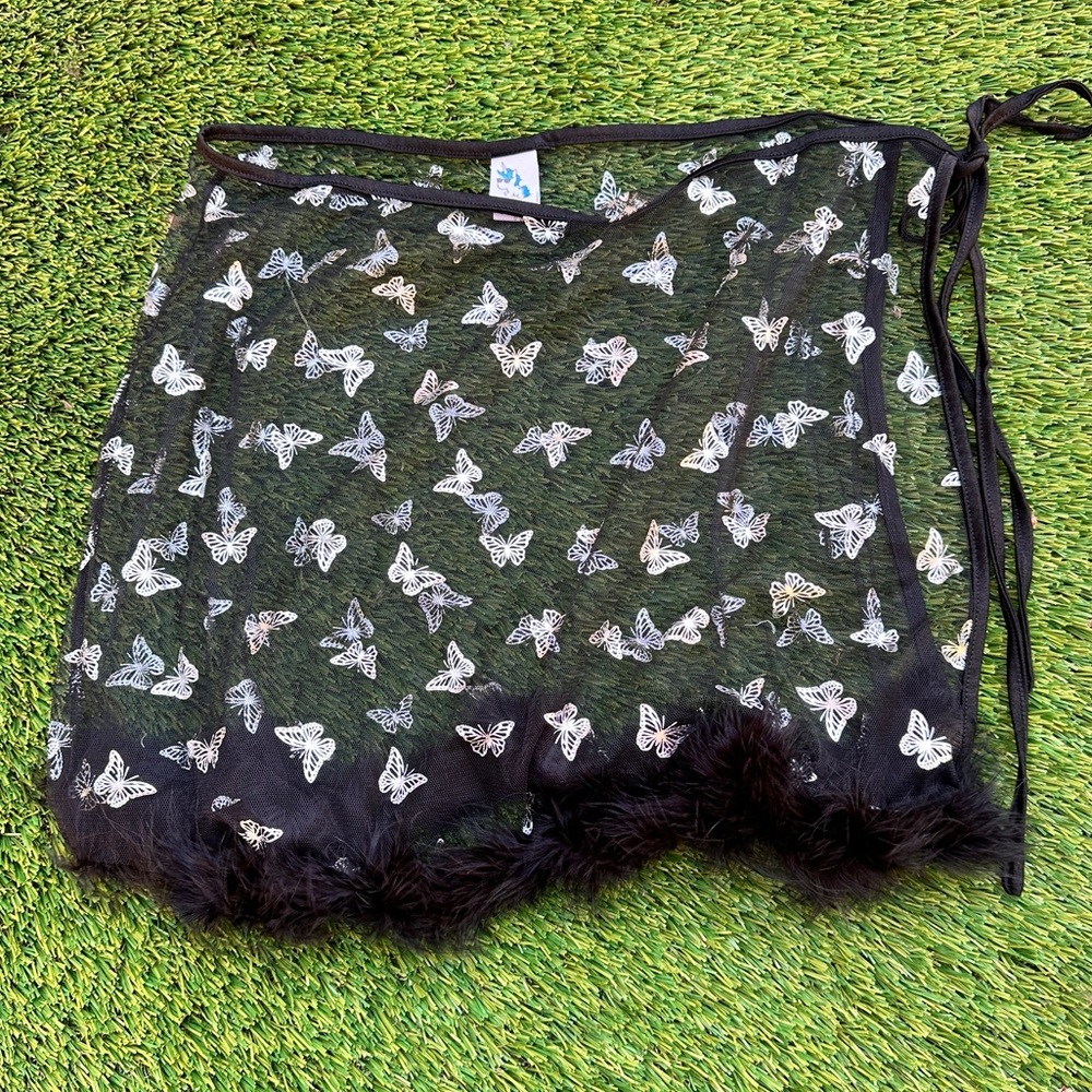 I Heart Raves Mesh Metallic Butterfly Mini Skirt